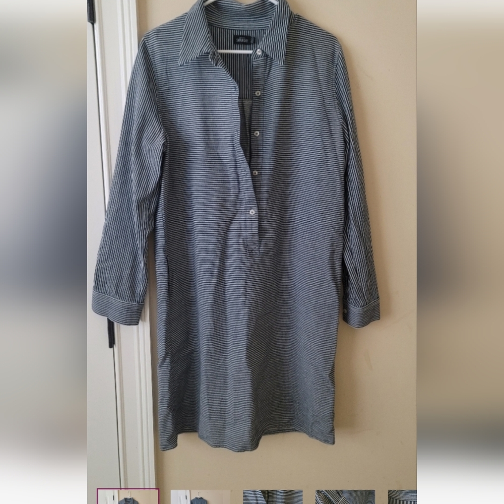Kate Spade Saturday Dark Blue Denim White Striped Long Sleeve Shirtdress